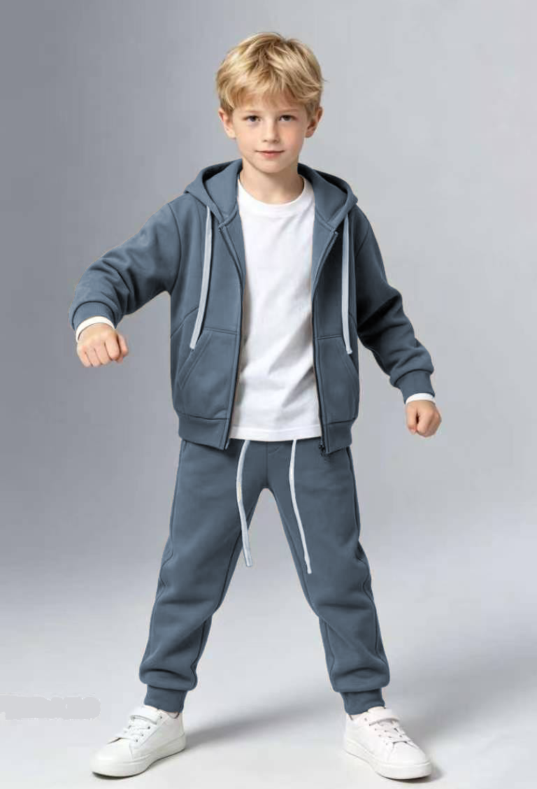 Tuta felpata bambino con cappuccio grigio
