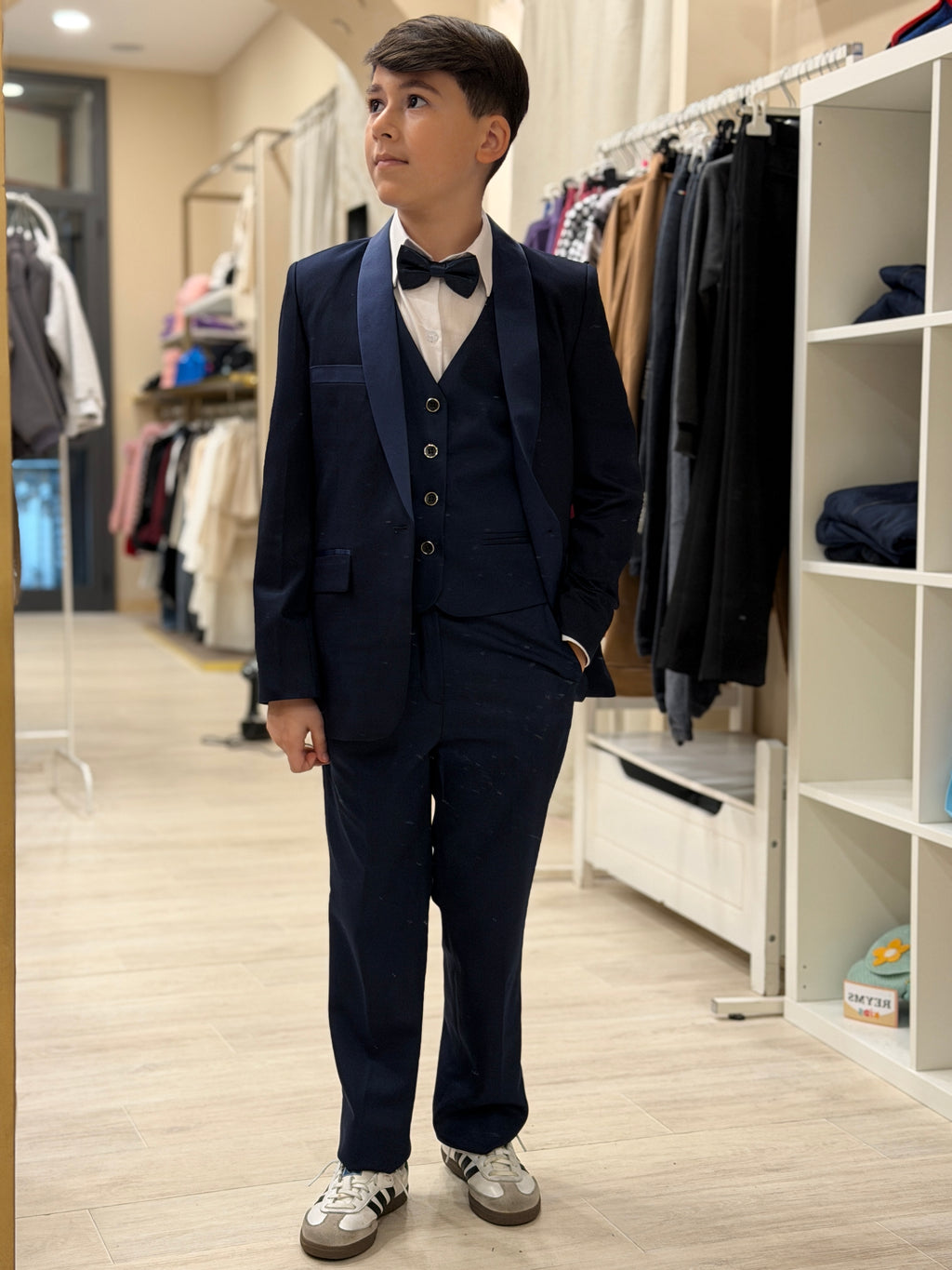 abito smoking con gilet blu