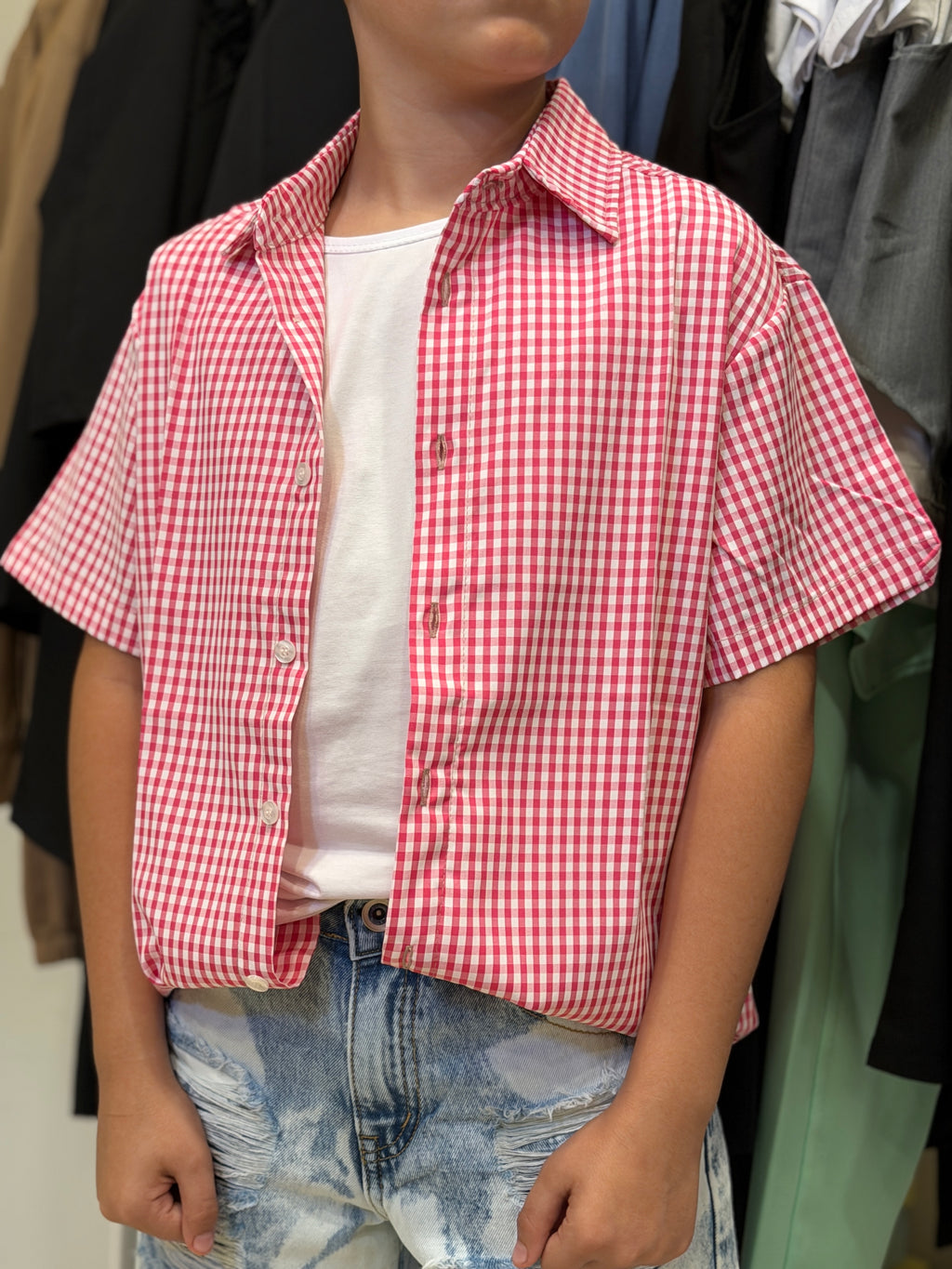 Camicia TK092 quadri rosa