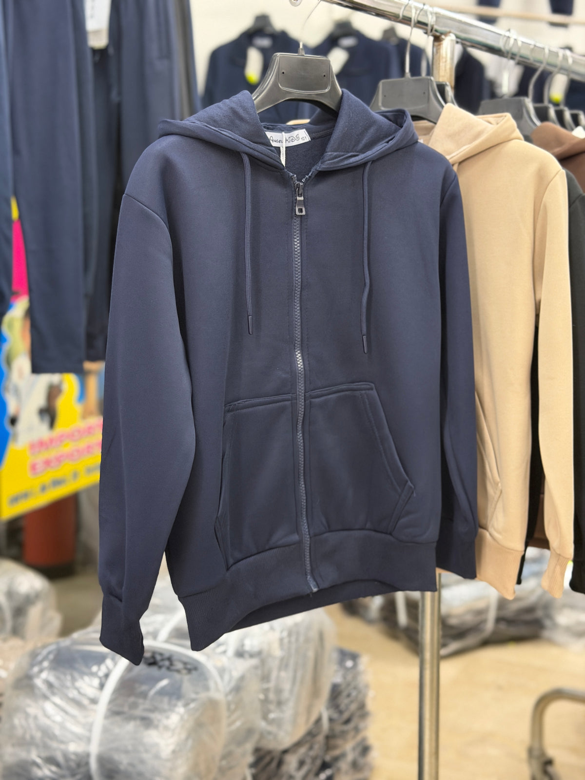 felpa Cappuccio eco zip blu