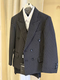 abito doppio petto con gilet gessato nero