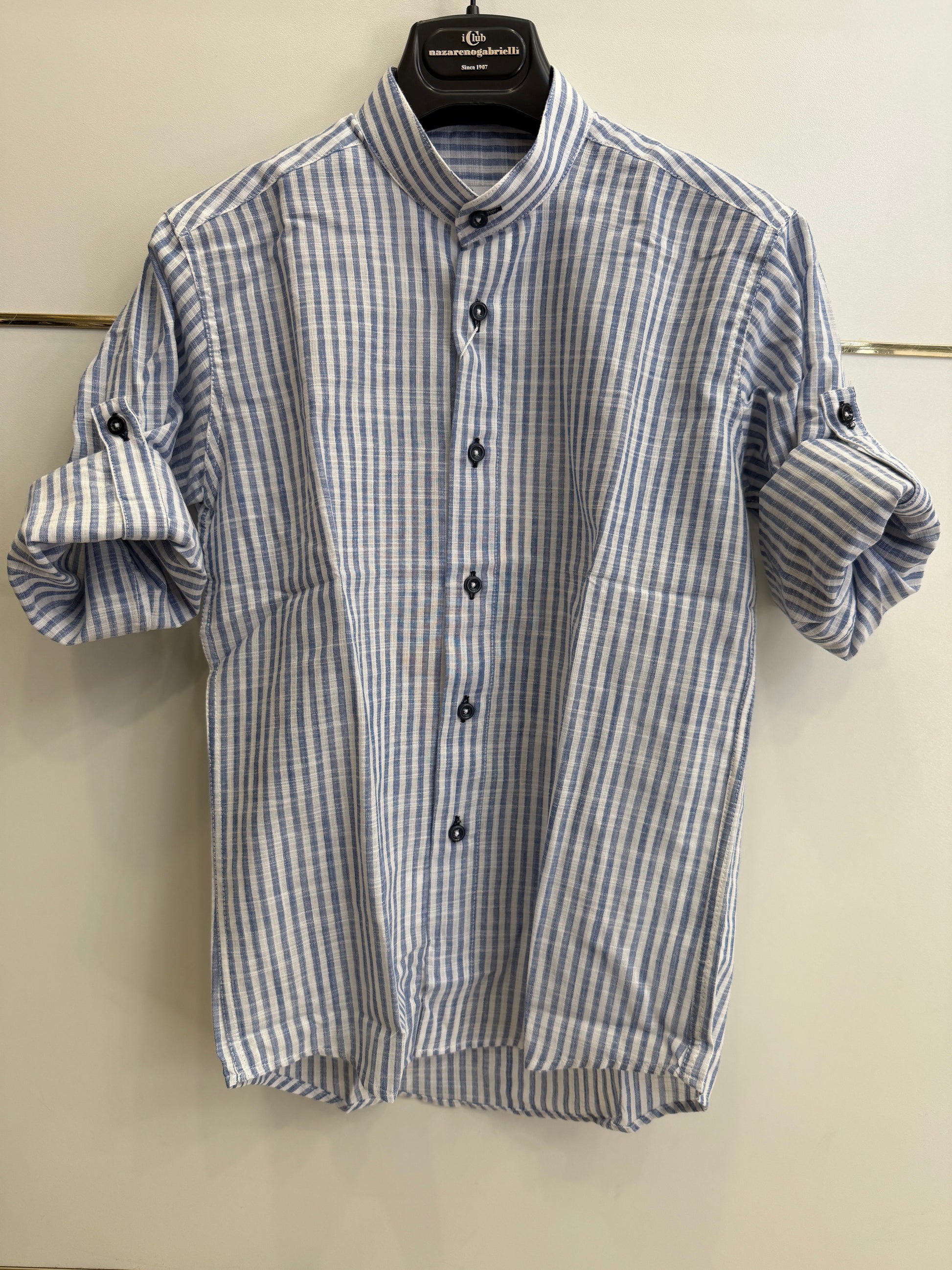 Camicia righe blu lino