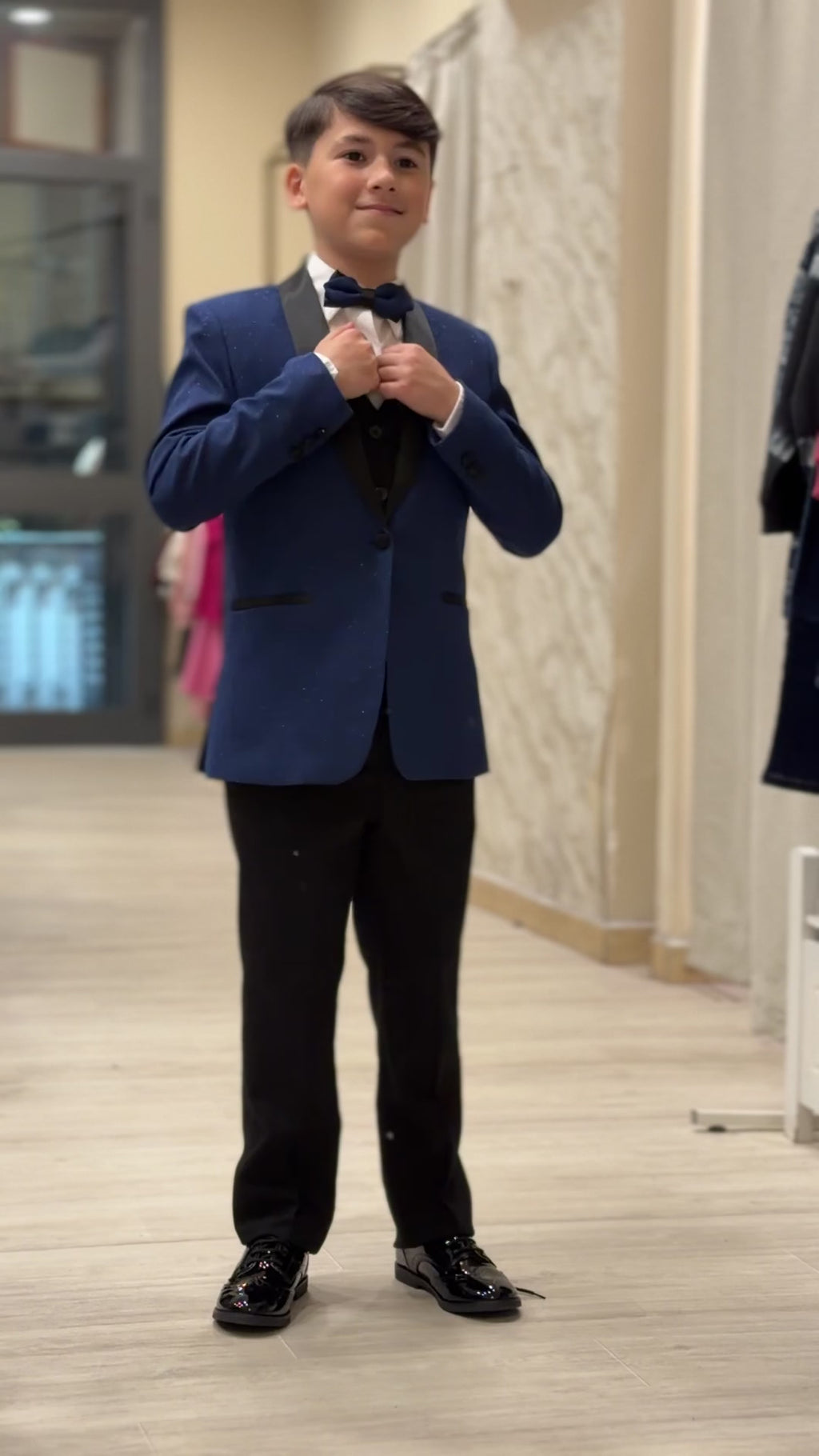 abito smoking con gilet glitter blu